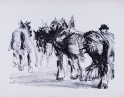 Max Feldbauer,Scholle,Zweiergespann mit Stallburschen,Lithografie,unsigniert