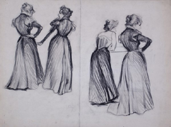 Max Feldbauer,Scholle,Zwei Frauenpaare in Rückenansich,Bleistift
37 x 50 cm
signiert m.u. 
