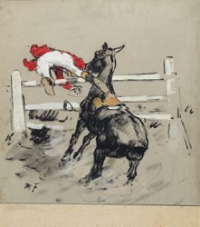 Max Feldbauer,Scholle,Verweigert,Pferd wirft reiter ab,Gouache,Mischtechnik,signiert