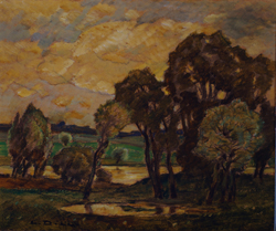 Ludwig Dill, Mooslandschaft, Bäume, Moos, Moor, Dachau, Öl/Papier/Pappe