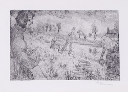 Paula Wimmer, Wimmer, Radierung, Papier, Bei der Feldarbeit, Feldarbeit, auf dem Feld, signiert r.u., signiert, Paula Wimmer, Dachau, Künstlerin, Feldbauer, Feldbauer Schülerin, Berlin 20er Jahre